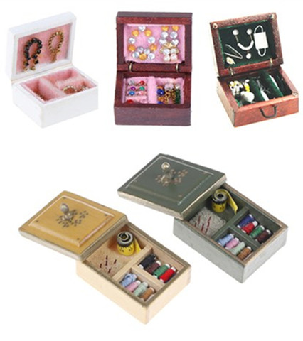 Sewing Box Lid Toolkit Toolbox / Jewelry / Medical Box / Artist Paint Pen / Gift Box Dollhouse Miniature 1:12 Scale Doll Houses ► Photo 1/6
