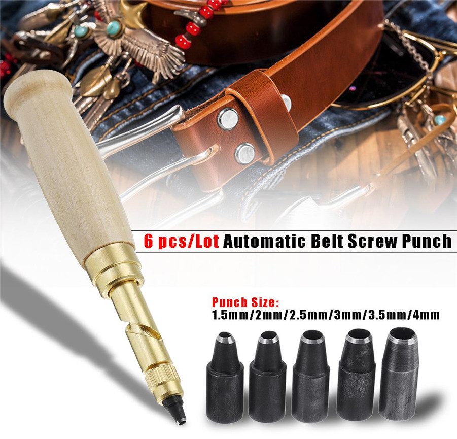 AUTOMATIC PUNCHER 6Pcs Automatic Belt Rotary Punch Replaceable Belt Screw Hole 