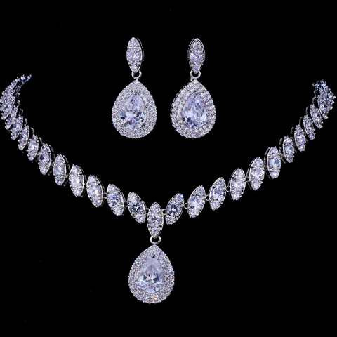 Emmaya Simulated Bridal Jewelry Sets Silver Color Necklace Sets 4 Colors Wedding Jewelry Parure Bijoux Femme ► Photo 1/6