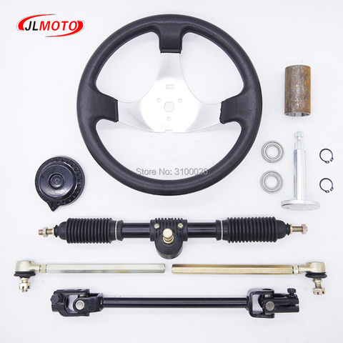 300mm Steering wheel 420mm Gear Rack Pinion 380mm U Joint Tie Rod Knuckle Assy Fit For China 110cc Go Kart Buggy UTV Bike Parts ► Photo 1/6