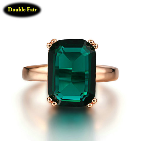 Double Fair Octagon Cut Green Crystal Ring Rose Gold Color Fashion Big Red  Rhinestone Party Wedding Jewelry For Women DFR700