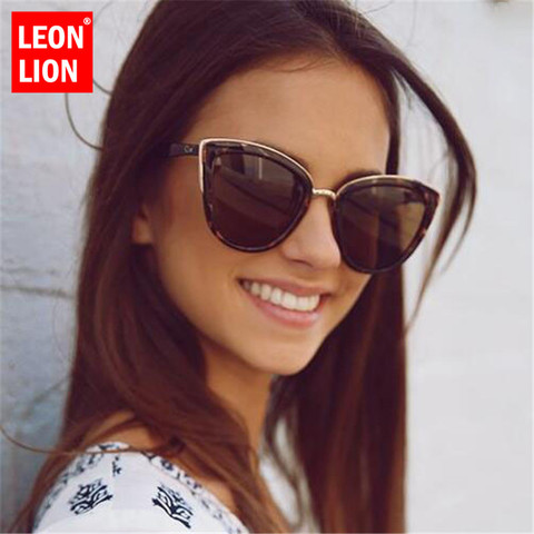 LeonLion 2022 Fashion Cateye Sunglasses Women Vintage Metal Eyewear For Women Mirror Retro Shopping Oculos De Sol Feminino UV400 ► Photo 1/6