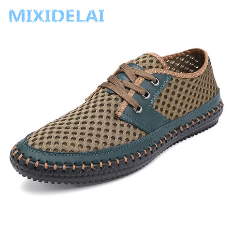 MIXIDELAI New Big Size 38-48 Summer Breathable Mesh Men Casual Shoes For Comfortable Handmade Men Lace-Up Loafers Male Shoes ► Photo 1/6
