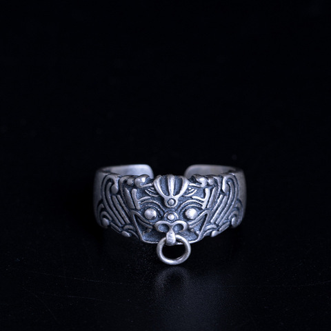 Flyleaf Chinese Style Matte Retro God Beast Dragon Open Rings For Women Men 100% 925 Sterling Silver Vintage Style Jewelry ► Photo 1/5