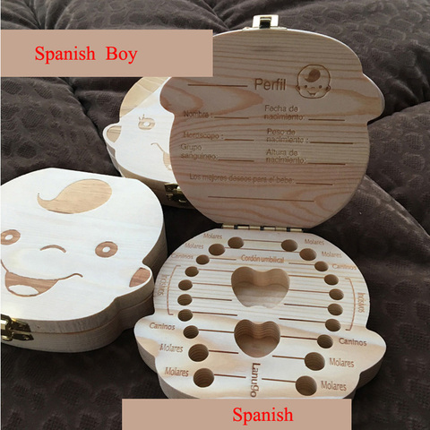English/Spanish Wooden Box Tooth Box Organizer Save Milk Teeth Box Storage Teeth Gift Umbilical Cord Lanugo caja madera ► Photo 1/6