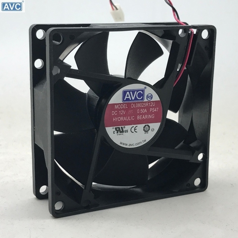 For AVC 8025 80mm x 80mm x 25mm DL08025R12U Hydraulic Bearing Cooler Cooling Fan 12V 0.50A 2Wire 2Pin Connector ► Photo 1/4