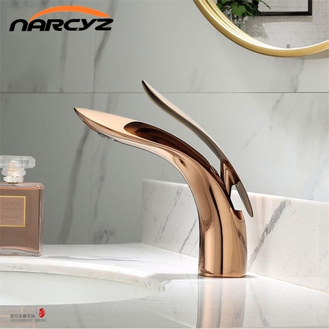 Basin Faucets Modern Rose Gold  Bathroom Faucet Waterfall Single Hole Cold and Hot Water Tap Basin Faucet Mixer Taps  XT-423 ► Photo 1/6