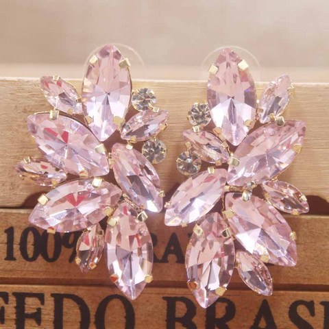 Zerong PInk rhinestone stud earring gold crystal earring  rose women earring blue/red/ wedding /party deoration earring ► Photo 1/6