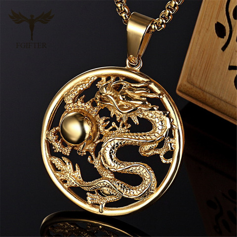 Auspicious Dragon Pendant Hollow Design Vintage Men Women Gold Silver Color Stainless Steel Jewelry Mascot Ornaments Lucky Gifts ► Photo 1/6
