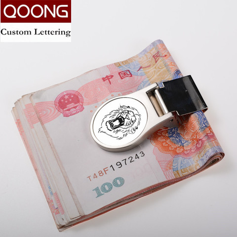 QOONG Custom Lettering Stainless Steel Metal Money Clip Fashion Crafts Novel Cash Clamp Holder Mini Wallet for Men Women 40-011 ► Photo 1/6