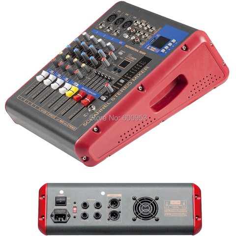 Pro 5 Channel 1200 Watts Power Digital Mixer 2 in 1 Function Amplifier Microphone Sound Mixing Console with USB DSP Bluetooth ► Photo 1/3