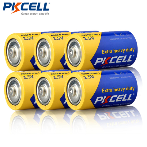 6Pcs PKCELL R20P Super Heavy Duty D Size Batteries 1.5V 13A UM1 MN1300 E95 Carbon Zinc Battery Primary Dry Battery ► Photo 1/2