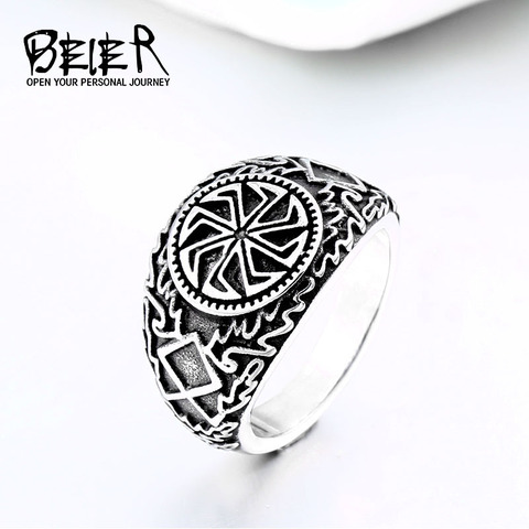 BEIER stainless steel character geometry  Viking raven head  ring for man`s gift Punk rock Jewelry boy`s gift  BR8-582 ► Photo 1/6