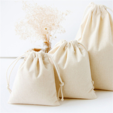 1Pc Natural White Linen Jute Bag Drawstring Gift Bags Jewelry Packaging Bags Wedding Favor Pouches ► Photo 1/5