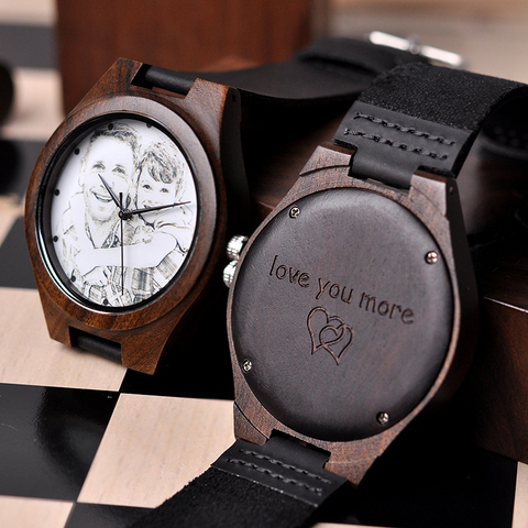 BOBO BIRD Personalized Men Watch Wooden Timepieces Special Family Present Customers Photos Free Printing Engraving Drop Shipping ► Photo 1/5