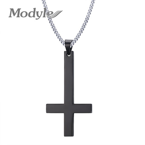 Modyle Male Black St Peter's Inverted Cross Pendant Necklace for Men Stainless Steel Choker Crux de Sanctus Petrus Jewelry ► Photo 1/6