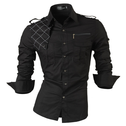 jeansian Men's Long Sleeve Dress Casual Shirts Slim Fit Fashion Stylish Designer Military 8371 ► Photo 1/6