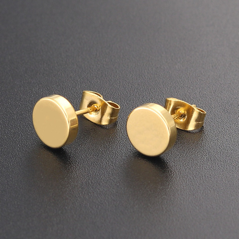 1 Pair Punk 3-12MM Round Stainless Steel Gold Color Stud Earrings For Women Simple Hip Hop Men Ear Jewelry ► Photo 1/5