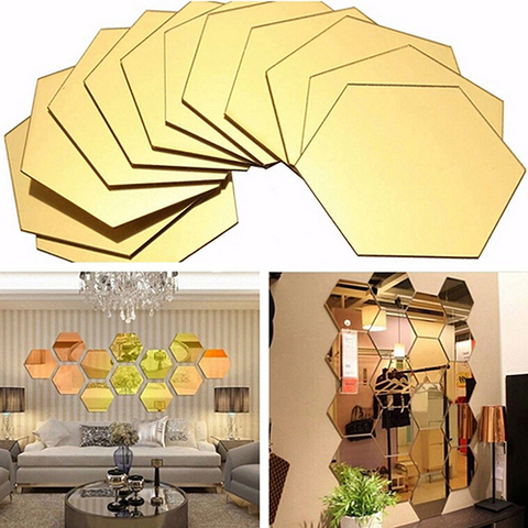 Fashion 12Pcs Geometric Hexagon 3D Art Mirror Wall Sticker Decal Home DIY Decor ► Photo 1/4