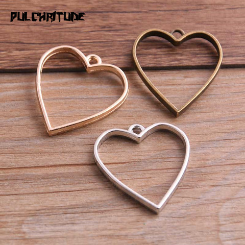 PULCHRITUDE 10pcs 20*34mm Three Color Alloy Jewelry Accessories Heart Charm Hollow Glue Blank Pendant Tray Bezel 12D51 ► Photo 1/6