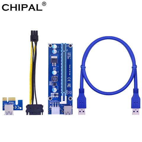 CHIPAL VER006C PCI-E Riser Card 006C PCI E PCIE 1X to 16X 60CM 100CM USB 3.0 Cable SATA to 6Pin Power Cord for BTC LTC Mining ► Photo 1/6