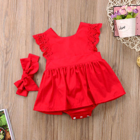 New Arrival 2pcs Red Flower Baby Clothing Newborn Baby Girls Lace