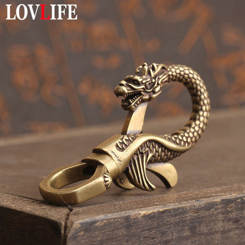 Copper Dragon Head Keychain Antique Craft Key Chains Lobster