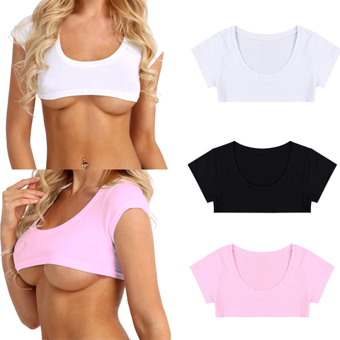 Sexy Summer Women Party Tank Tops Cropped Short Sleeve Cotton Crop Tops Shirt ► Photo 1/5