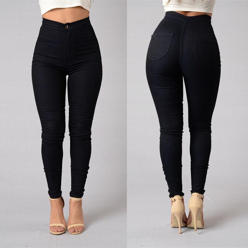 Womens High Waisted Stretchy Denim Jeans Skinny Slim Full Length Pants Jeggings
