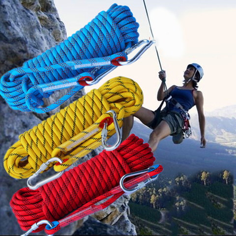 Rock Climbing Rope 10mm Tree Wall Climbing harness Gear Outdoor Survival Fire Escape Safety Rope Hike Carabiner 10m 20m 30m ► Photo 1/6