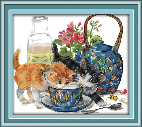 Curious cat cross stitch kit cotton silk aida 14ct 11ct count printed canvas stitches embroidery DIY handmade needlework ► Photo 1/1
