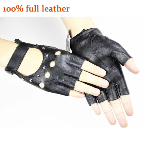 Women's leather half finger gloves thin single layer hollow breathable spring and summer outdoor riding driving driver gloves ► Photo 1/6