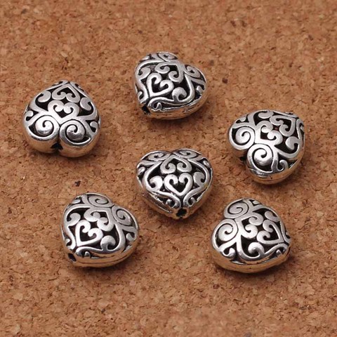 10pcs/lot Handcraft Tibetan Silver Hollow Heart Metal Beads 13x8mm Metal Spacer Beads For Necklace Bracelets DIY Jewelry Making ► Photo 1/4