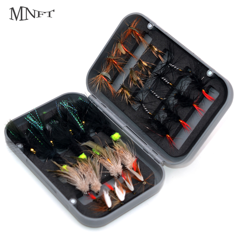 MNFT 32Pcs/Boxed Dry Fly Fishing Lure Dry Flies Fish Hook Lures Fishing Black Brown Wooly Bugger Streamer Fly Fishing Lures ► Photo 1/6