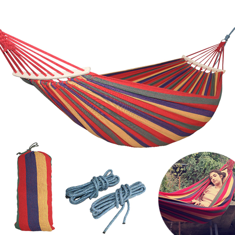 250*150cm 2 People Outdoor Canvas Camping Hammock Bend Wood Stick steady Hamak Garden Swing Hanging Chair Hangmat Blue Red ► Photo 1/1