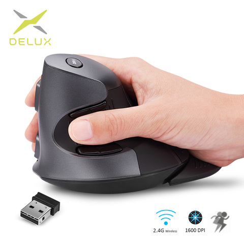 Delux M618GX Ergonomic Vertical Wireless Mouse 6 Buttons 1600DPI Optical Mice With 3 Colors Silicon Rubber Case For PC Laptop ► Photo 1/6