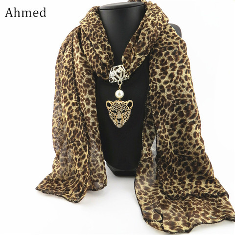 Ahmed Autumn and Winter Fashion Rhinestone Leopard Head Pendant Leopard Scarf Necklace For Women New Neckerchief Scarves Jewelry ► Photo 1/6