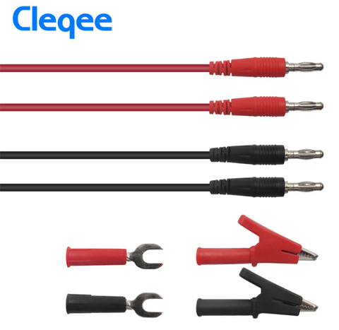 Cleqee P1041B 6-in-1 1M 4mm Banana to Banana Plug Test Lead kits Alligator Clip Clamps to 6mm U-type Plug Regulated power supply ► Photo 1/3