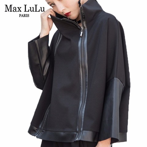 Max LuLu Autumn Fashion Korean Style Ladies Punk Streetwear Womens Black Leather Patchwork Jacket Zipper Vintage Turtleneck Coat ► Photo 1/6