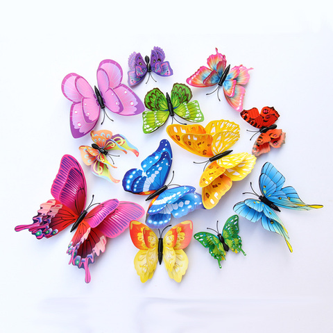 12Pcs Mixed color Double layer Butterfly 3D Wall Sticker for wedding decoration Magnet Butterflies Fridge stickers Home decor ► Photo 1/6