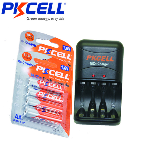 PKCELL 4PCS AAA 900mwh and AA 2500mwh 1.6v NIZN rechargeable batteries and NI-ZN battery charger for AAA/AAA battery EU/US plug ► Photo 1/5