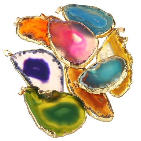 Natural Onyx Charms Pendants Multi Colorful Slice Irregular Natural Agat Crystal Stone Quartz Pendant DIY Fit Necklaces ► Photo 1/6