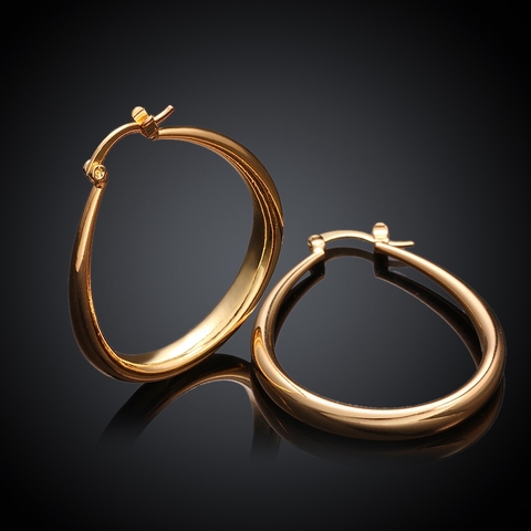 Promotion Fashion oval gold color earrings for women girl wedding engagement jewelry high quality big hoop hot gift ► Photo 1/1