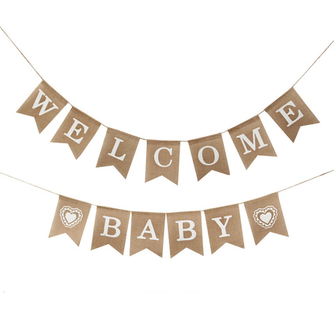 1 set Pull flag Ceiling Decoration party Supplies Linen Zipper Outdoor Wedding Welcome Baby Burlap Swallowtail Flag Photo Props ► Photo 1/6
