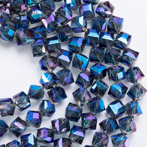 10mm Austria Diagonal Hole Cube Square Beads for Bracelet Making Women Diy Accessories Blue Glass Crystal Beads Wholesale X302 ► Photo 1/6