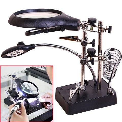 3 In1 Hand Soldering Solder Iron Stand Holder Station Welding Desktop Magnifying Glass 5 LED Auxiliary Clip Magnifier MG16129-C ► Photo 1/6