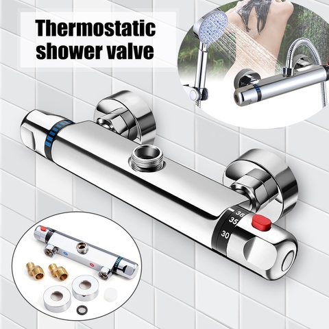 Xueqin Bathroom Brass Chrome Thermostatic Shower Faucet Mixer Value Dual Handle Bathtub Shower Faucet Cold /Hot Wall Mounted ► Photo 1/6