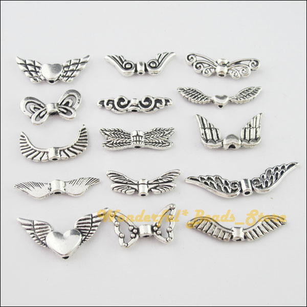 60Pcs Tibetan Silver Butterfly Angel Wing Spacer Charms Beads Jewelry Making