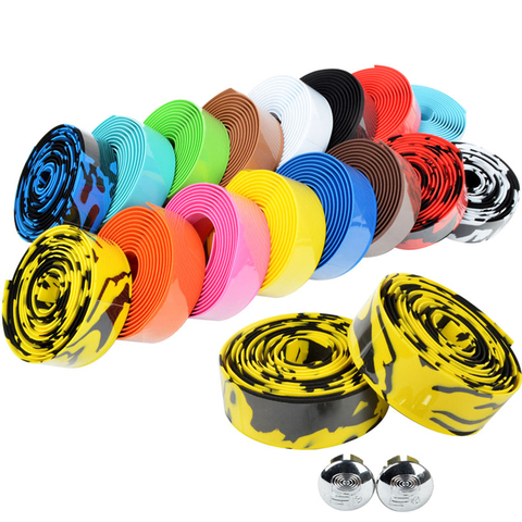 Road Bike Bicycle Handlebar tape Camouflage Cycling Handle Belt Cork Wrap with Bar Plugs  17 Colors FZE001 ► Photo 1/6