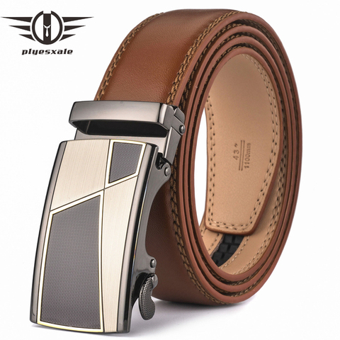 Plyesxale Automatic Buckle Brown Belt Men 2022 Brand Designer Mens Belts Luxury Genuine Leather Belt For Men High Quality B10 ► Photo 1/6